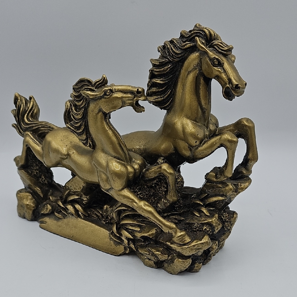 Bronze Finish Horse Sculpture Mid Century Modern Style Wild Stallion Statue